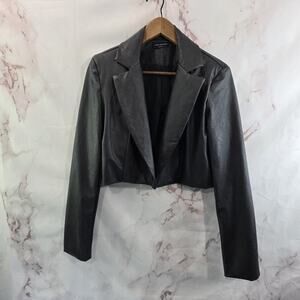 Naked Wardrobe Jacket Womens Small Black Blazer Faux Vegan Leather Moto Crop